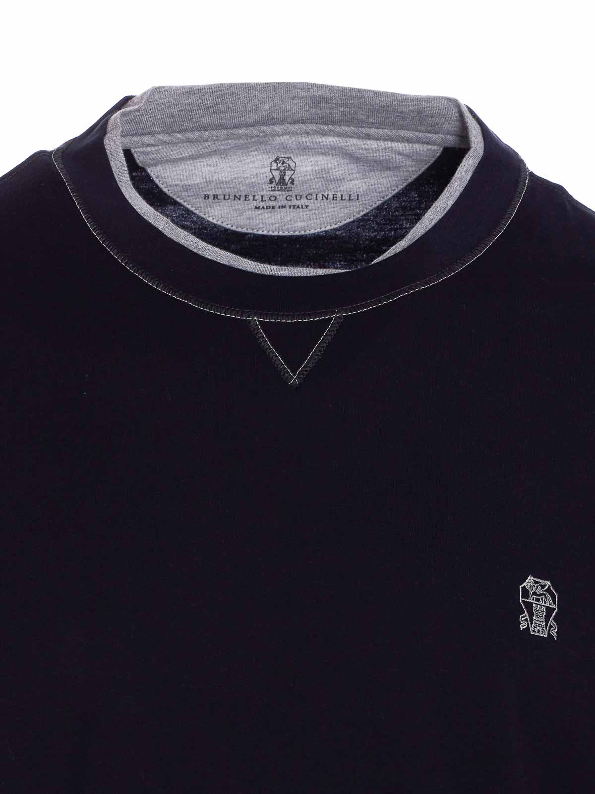 Brunello Cucinelli Logo Crew Neck Cotton T-shirt With Contrast Trim In Black