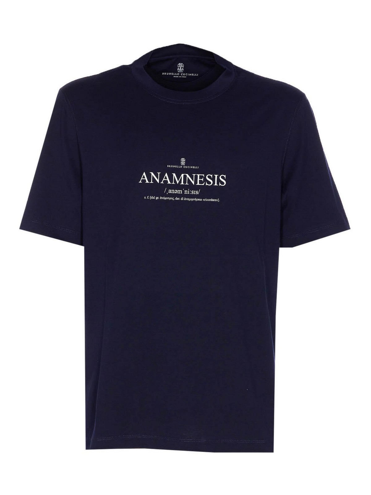 Brunello Cucinelli Cotton Crew Neck T-shirt With Graphic Print In Blue