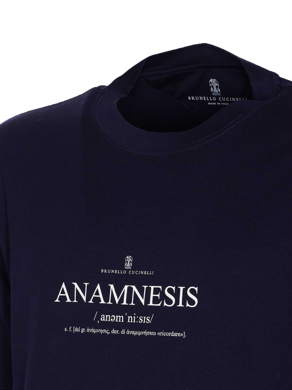Brunello Cucinelli Cotton Crew Neck T-shirt With Graphic Print In Blue