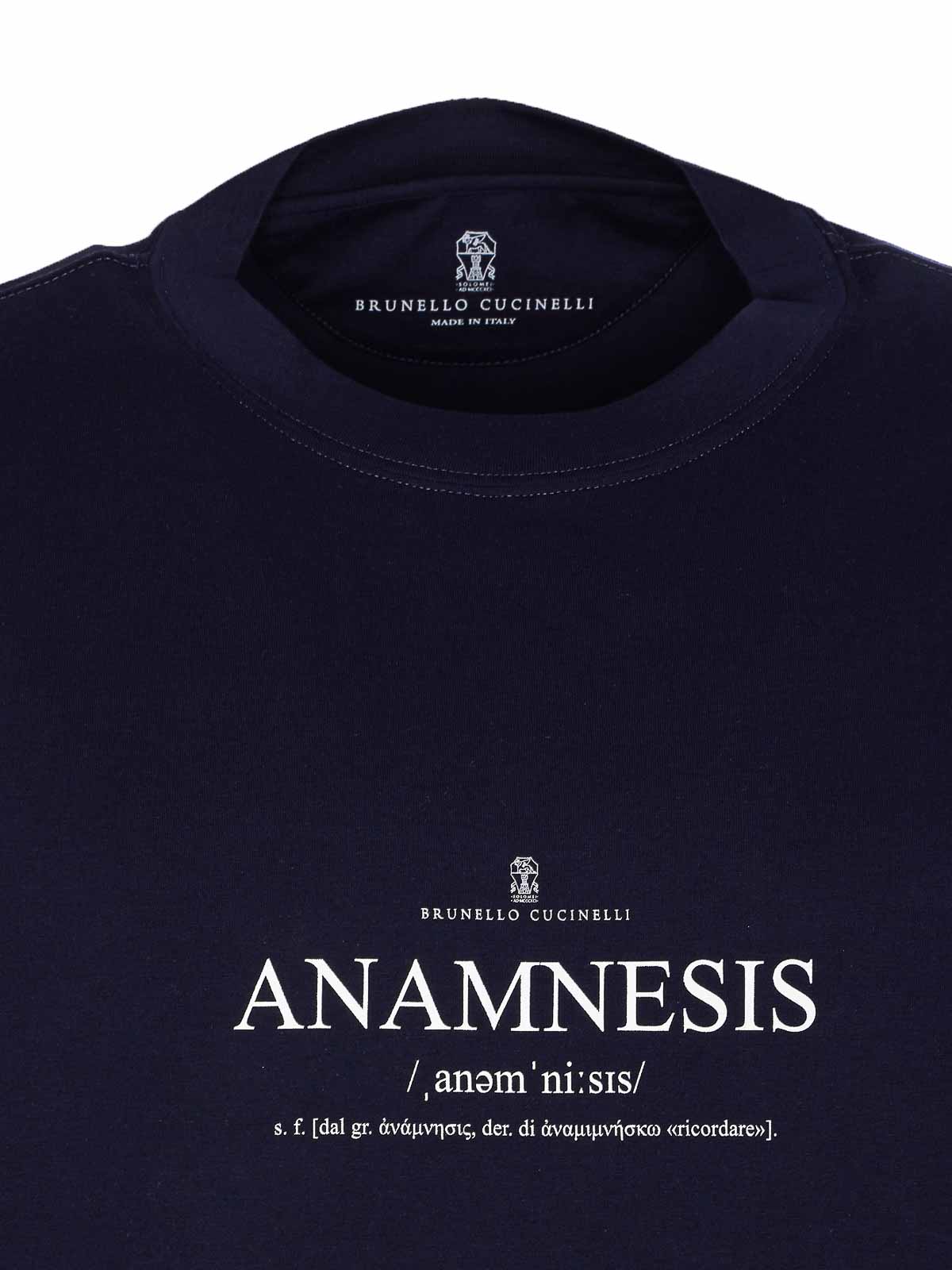 Brunello Cucinelli Cotton Crew Neck T-shirt With Graphic Print In Blue