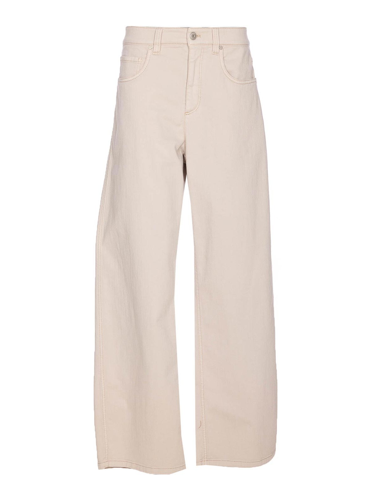 Brunello Cucinelli Loose Barrel Denim Pants With Monile In Sand