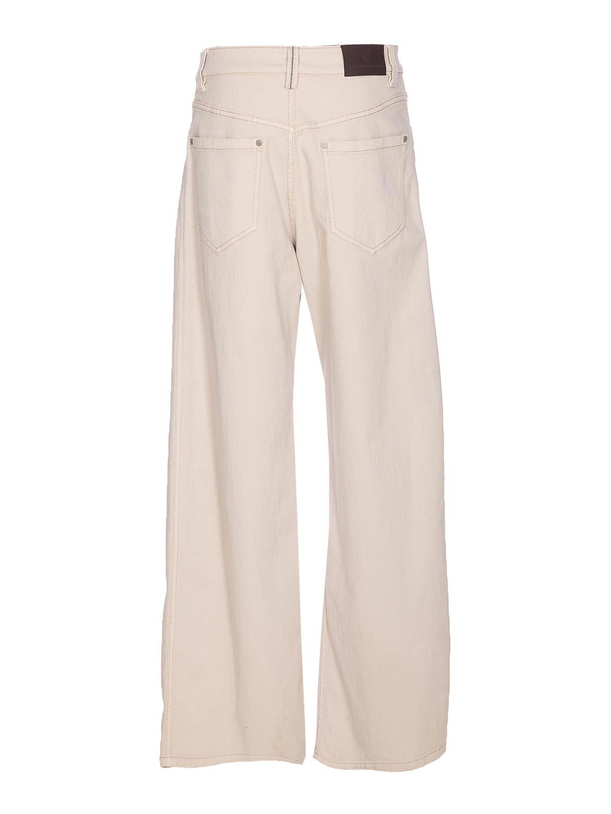 Brunello Cucinelli Loose Barrel Denim Pants With Monile In Sand