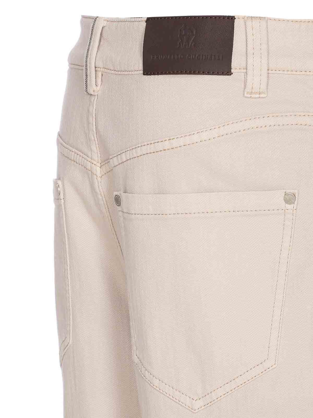 Brunello Cucinelli Loose Barrel Denim Pants With Monile In Sand