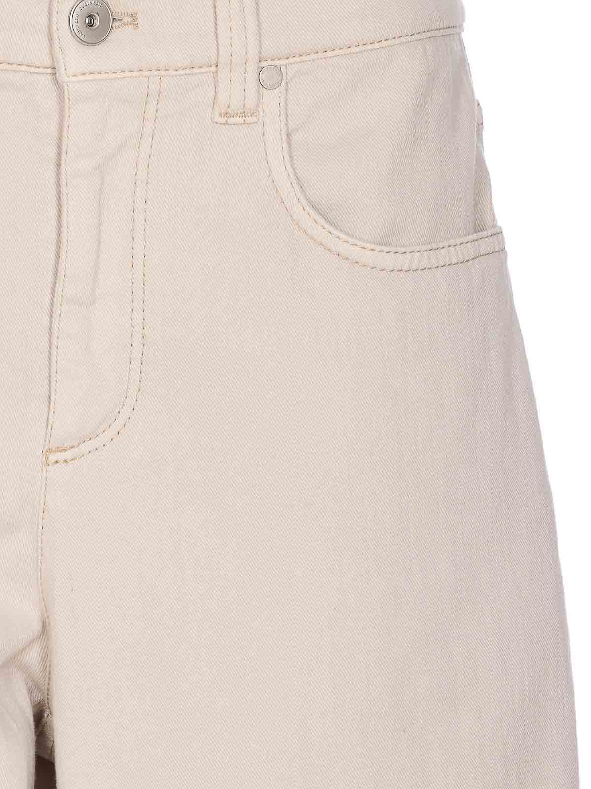 Brunello Cucinelli Loose Barrel Denim Pants With Monile In Sand