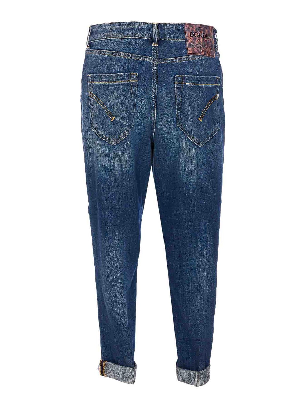 Dondup High-waisted Distressed Denim Jeans With Rolled Cuffs In Blue
