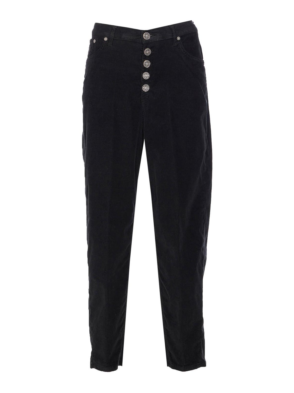 Dondup Loose Fit Velvet Trousers With Button Detailing In Black
