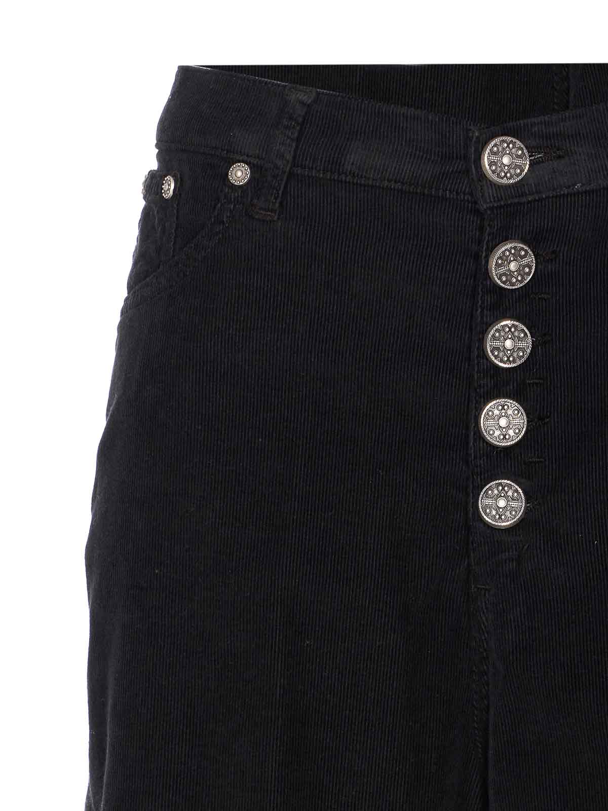 Dondup Loose Fit Velvet Trousers With Button Detailing In Black