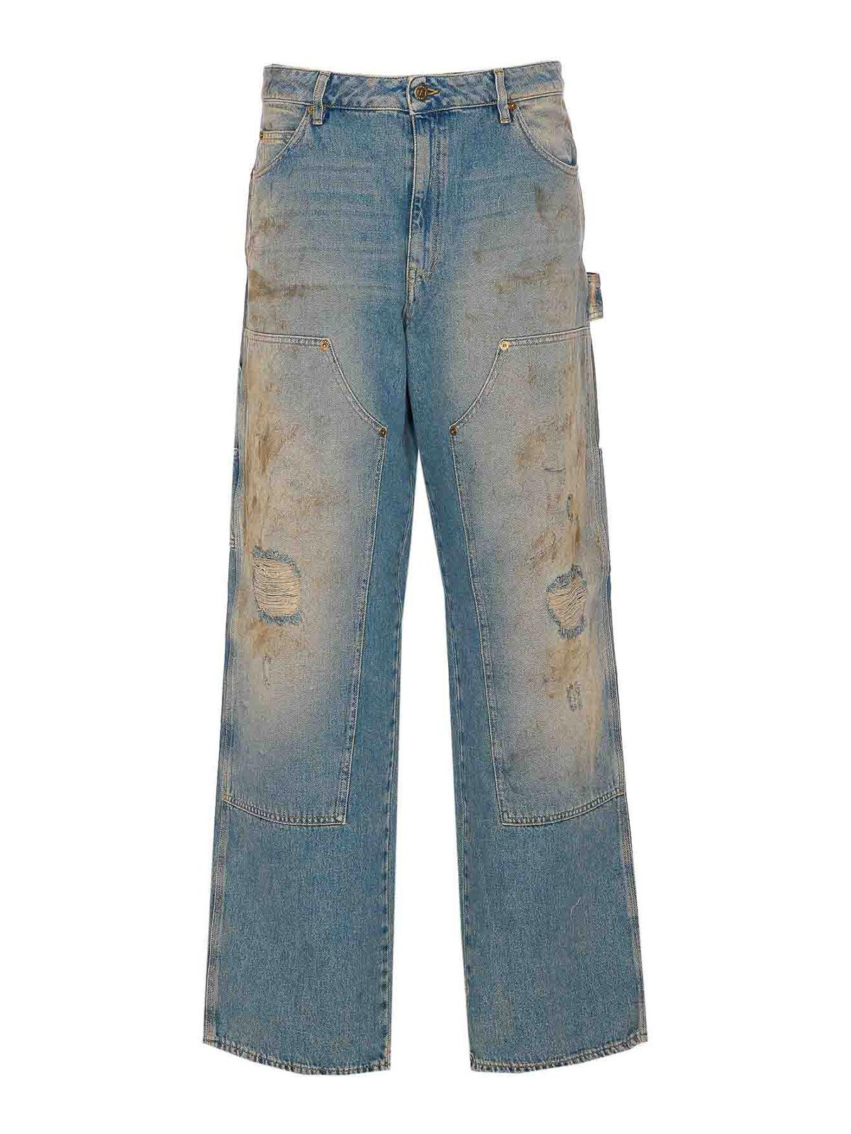 Golden Goose Light Blue Jeans With Sand Wash Distressed Effect In Blue