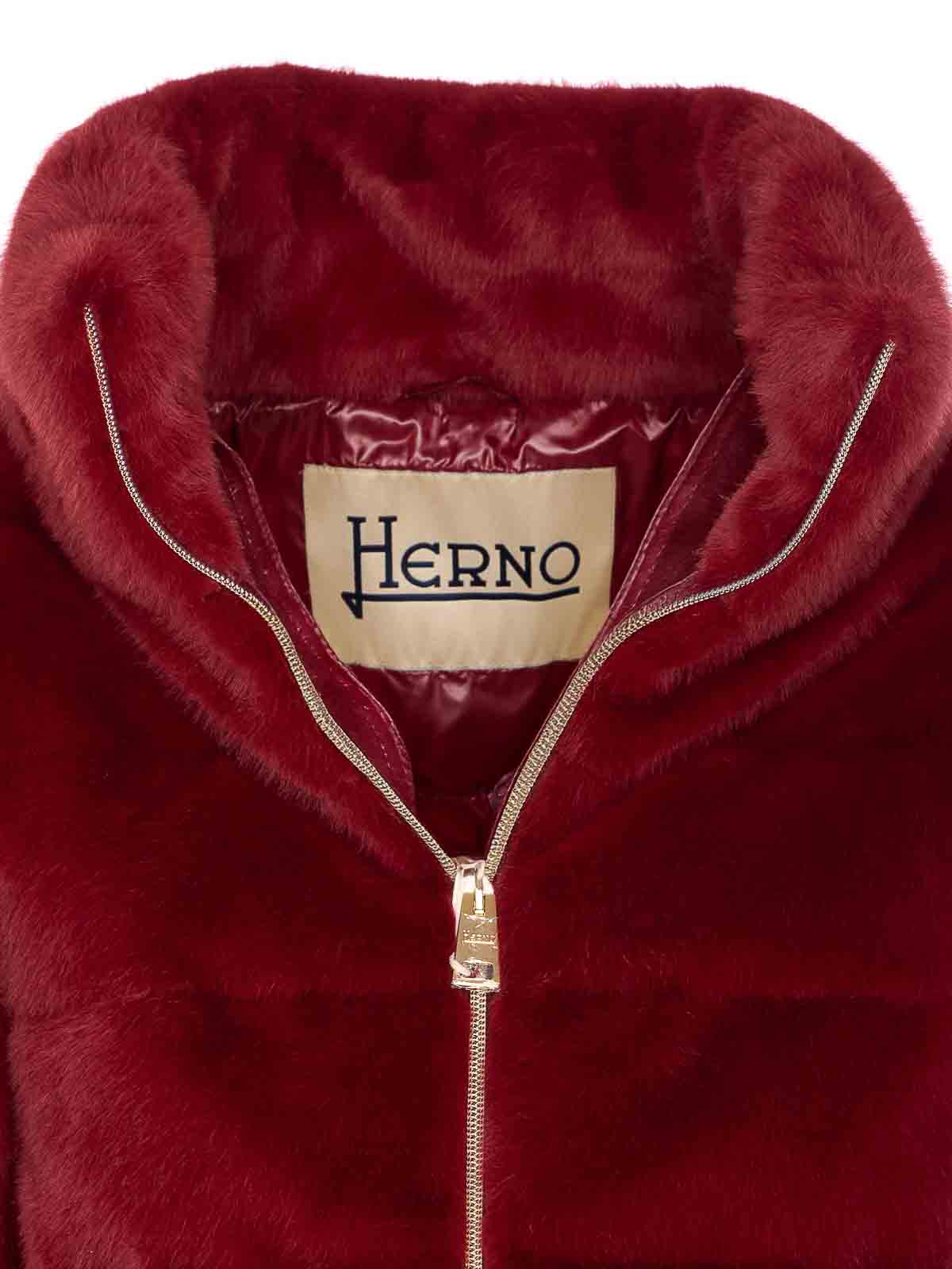 Herno Faux Fur Cape Down Jacket In Red