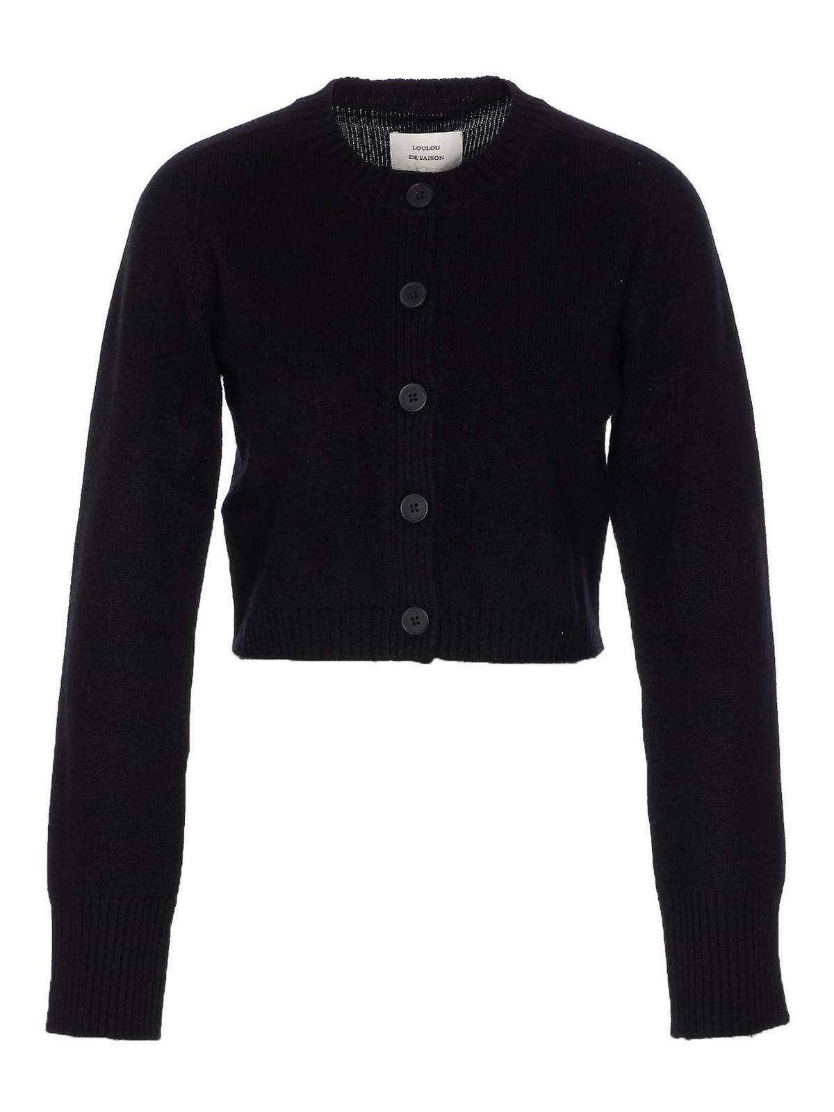 Loulou Studio Ribbed Crewneck Crop Knitwear With Long Sleeves In Black