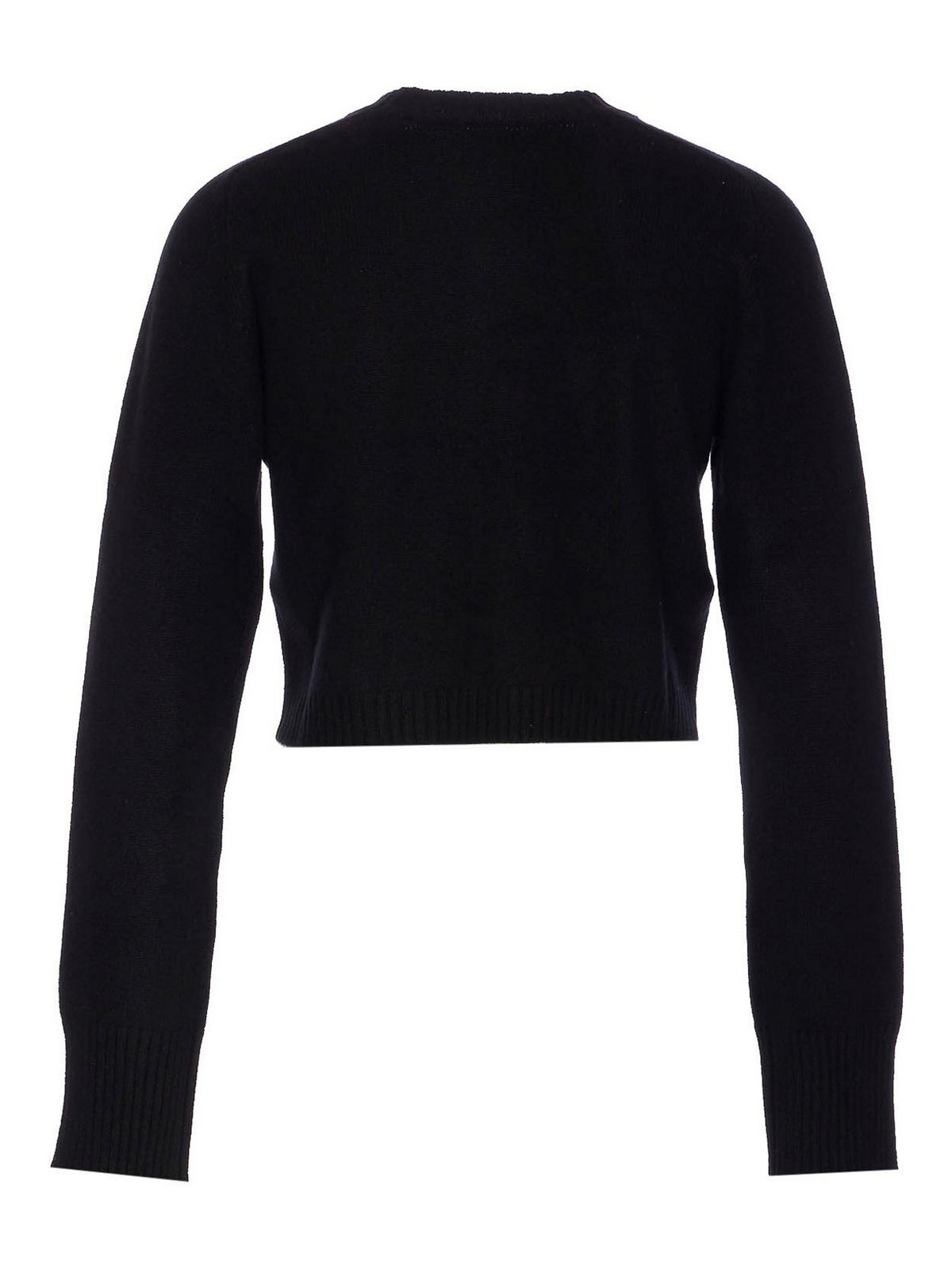 Loulou Studio Ribbed Crewneck Crop Knitwear With Long Sleeves In Black