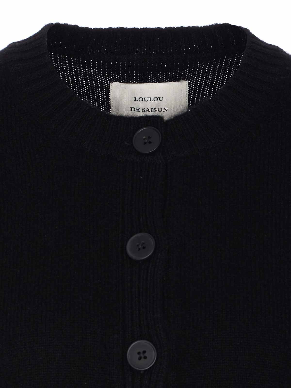 Loulou Studio Ribbed Crewneck Crop Knitwear With Long Sleeves In Black