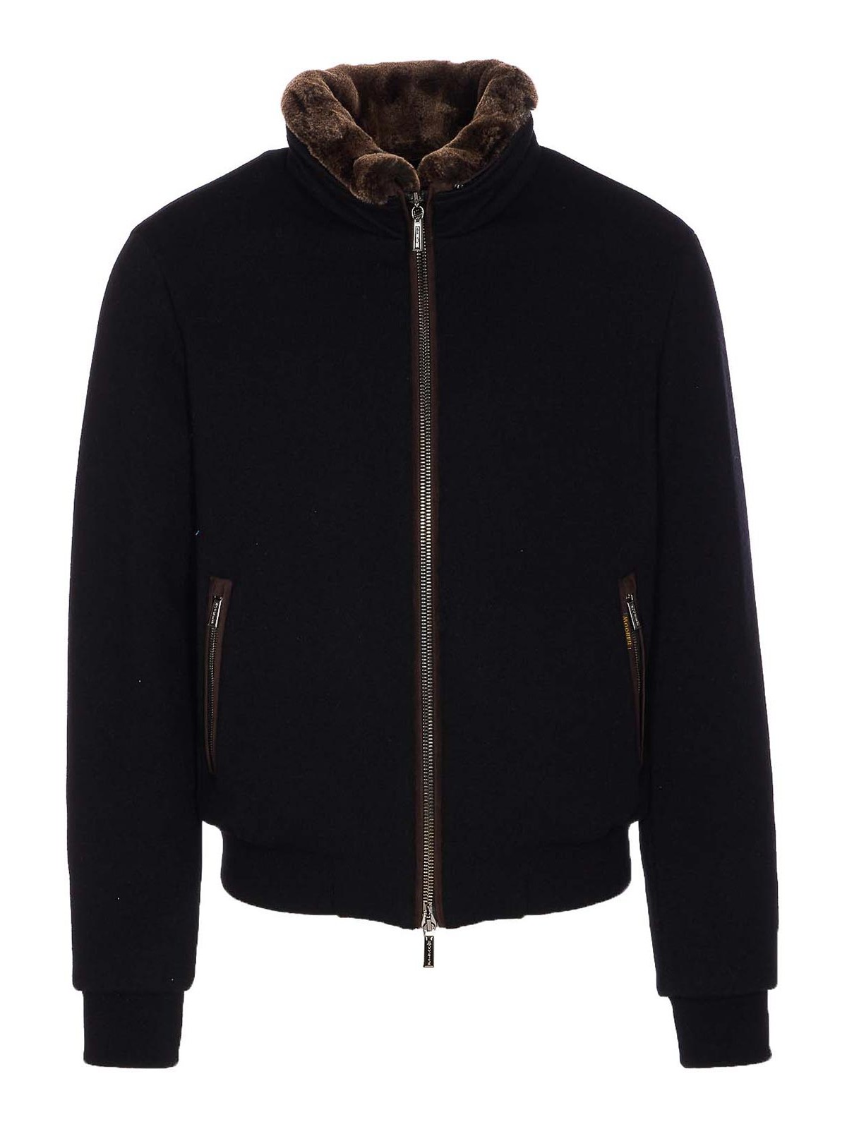 Moorer Padded Fleece Zip-up Jacket With Detachable Faux-fur Collar In Black