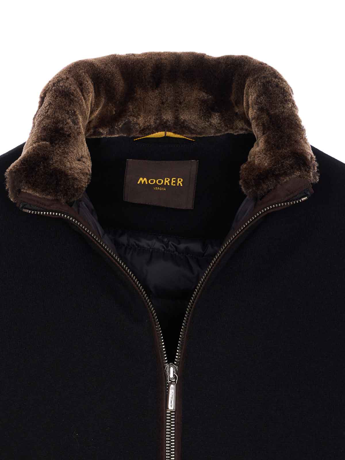 Moorer Padded Fleece Zip-up Jacket With Detachable Faux-fur Collar In Black