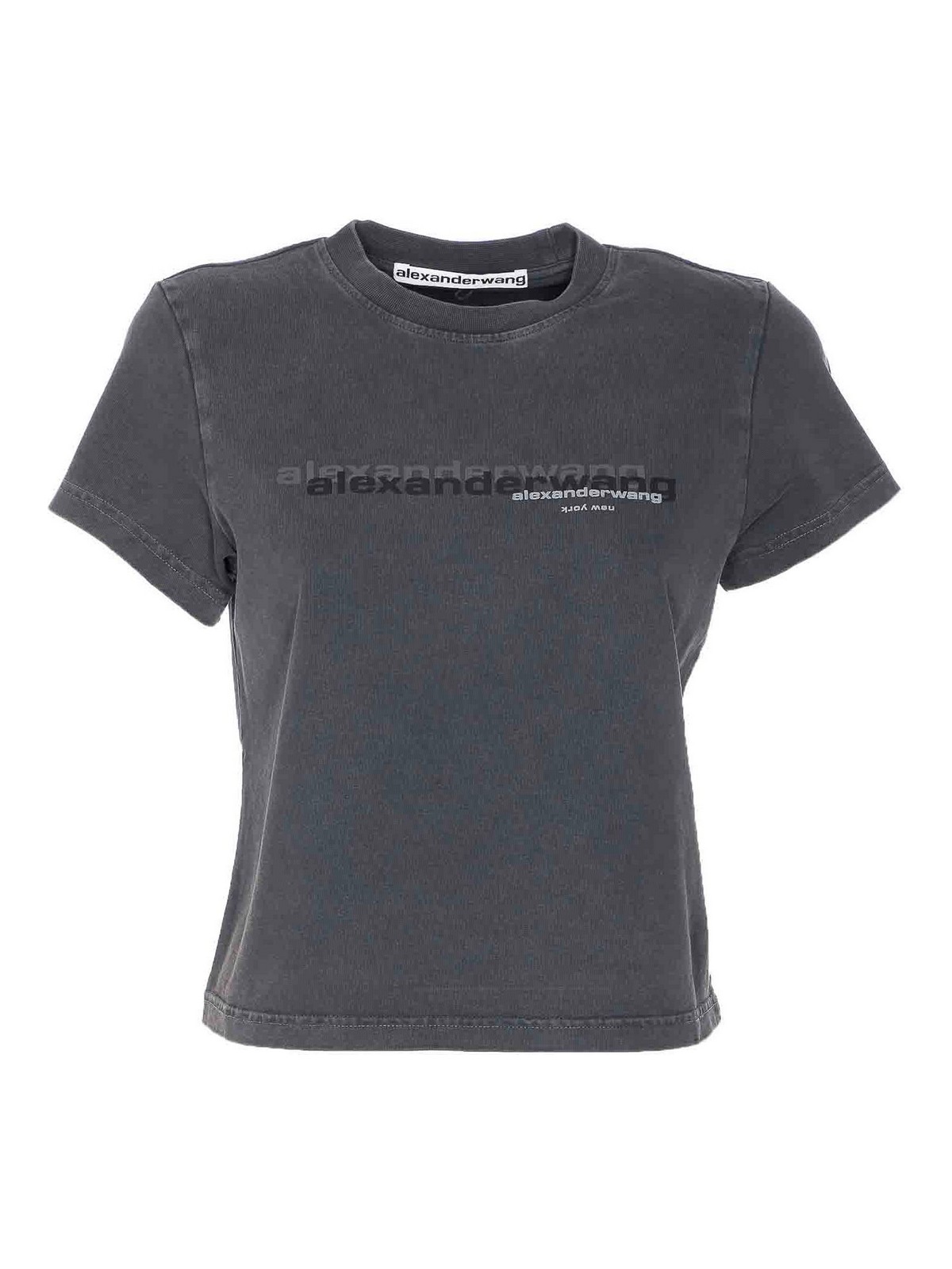 Alexander Wang Crew Neck Short Sleeves Cropped Length In Gray