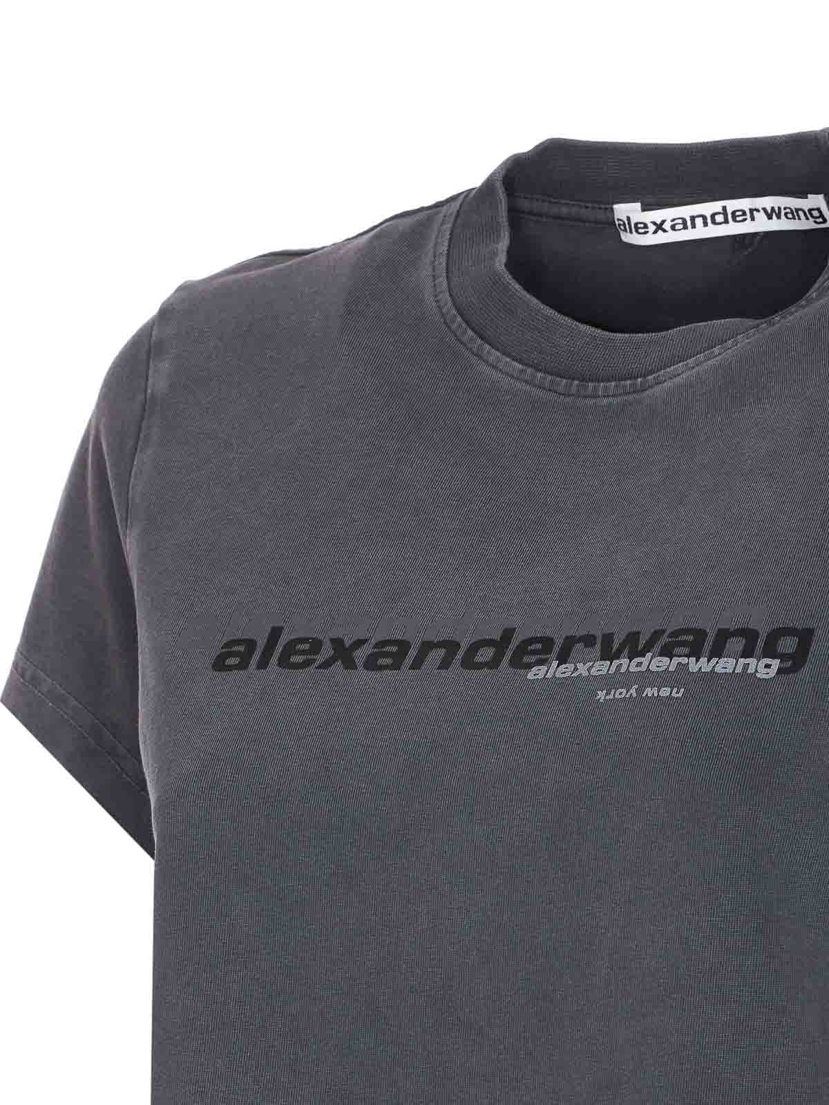 Alexander Wang Crew Neck Short Sleeves Cropped Length In Gray
