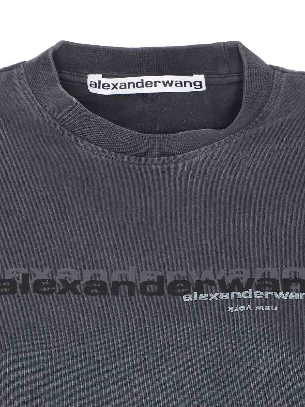Alexander Wang Crew Neck Short Sleeves Cropped Length In Gray