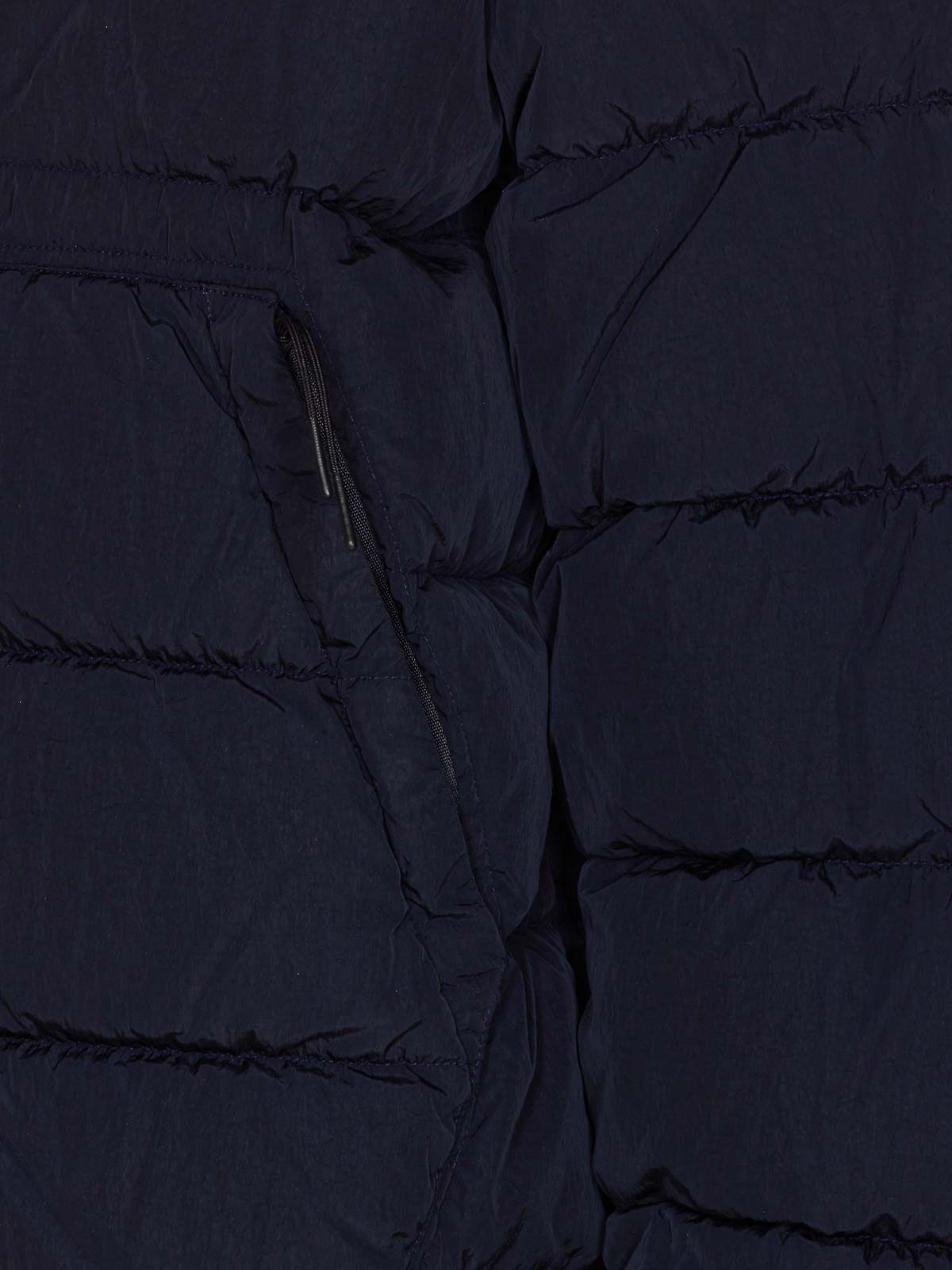 C.p. Company Blue Down Jacket With Fixed Hood And Logo Plaque On The Sleeve In Tech Fabric Man In Blue