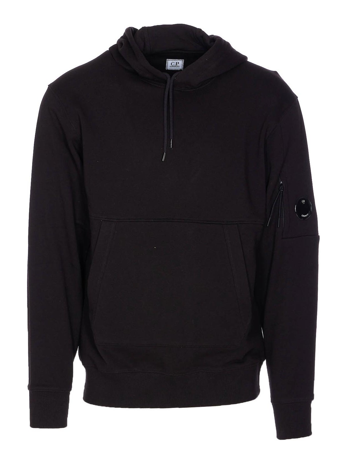 C.p. Company Crewneck Sweatshirt With Arm Patch And Hood In Black