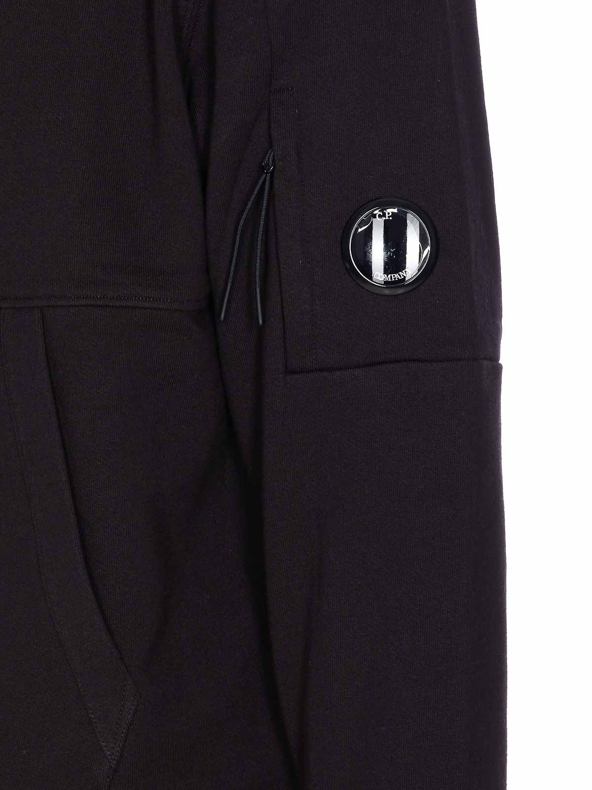 C.p. Company Crewneck Sweatshirt With Arm Patch And Hood In Black