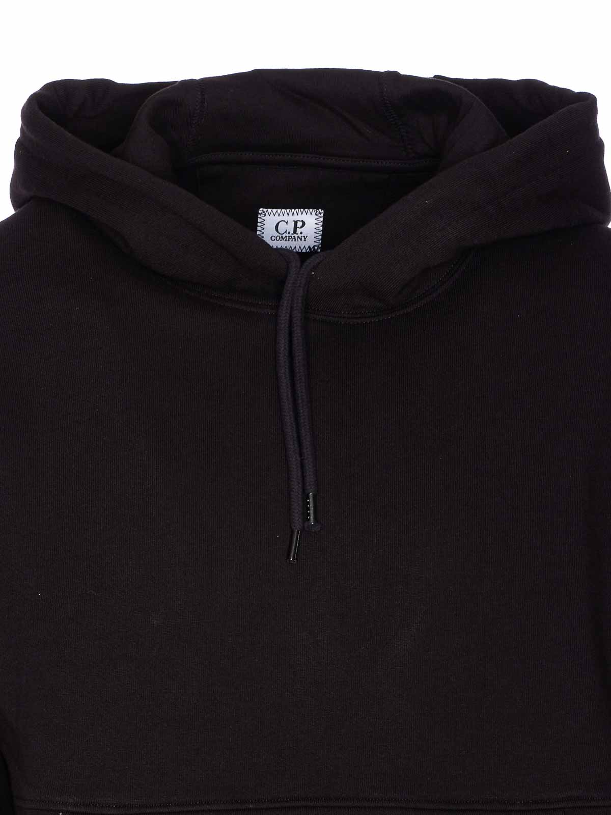 C.p. Company Crewneck Sweatshirt With Arm Patch And Hood In Black