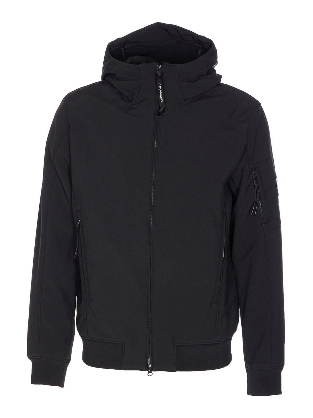 C.p. Company Polyester Hooded Jacket With Ribbed Cuffs And Zip Pockets In Black