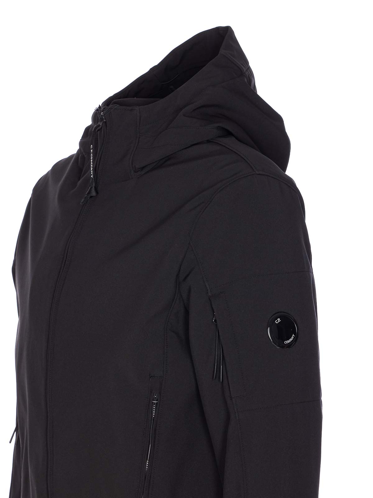 C.p. Company Polyester Hooded Jacket With Ribbed Cuffs And Zip Pockets In Black