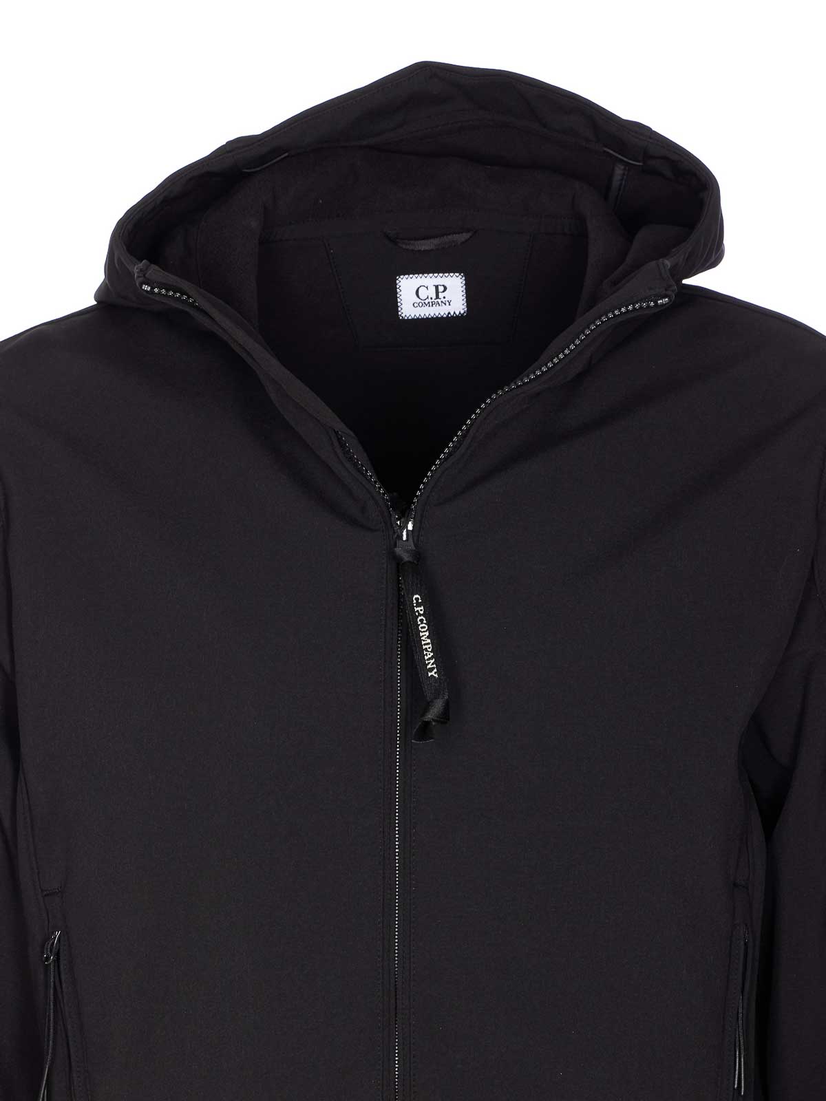 C.p. Company Polyester Hooded Jacket With Ribbed Cuffs And Zip Pockets In Black