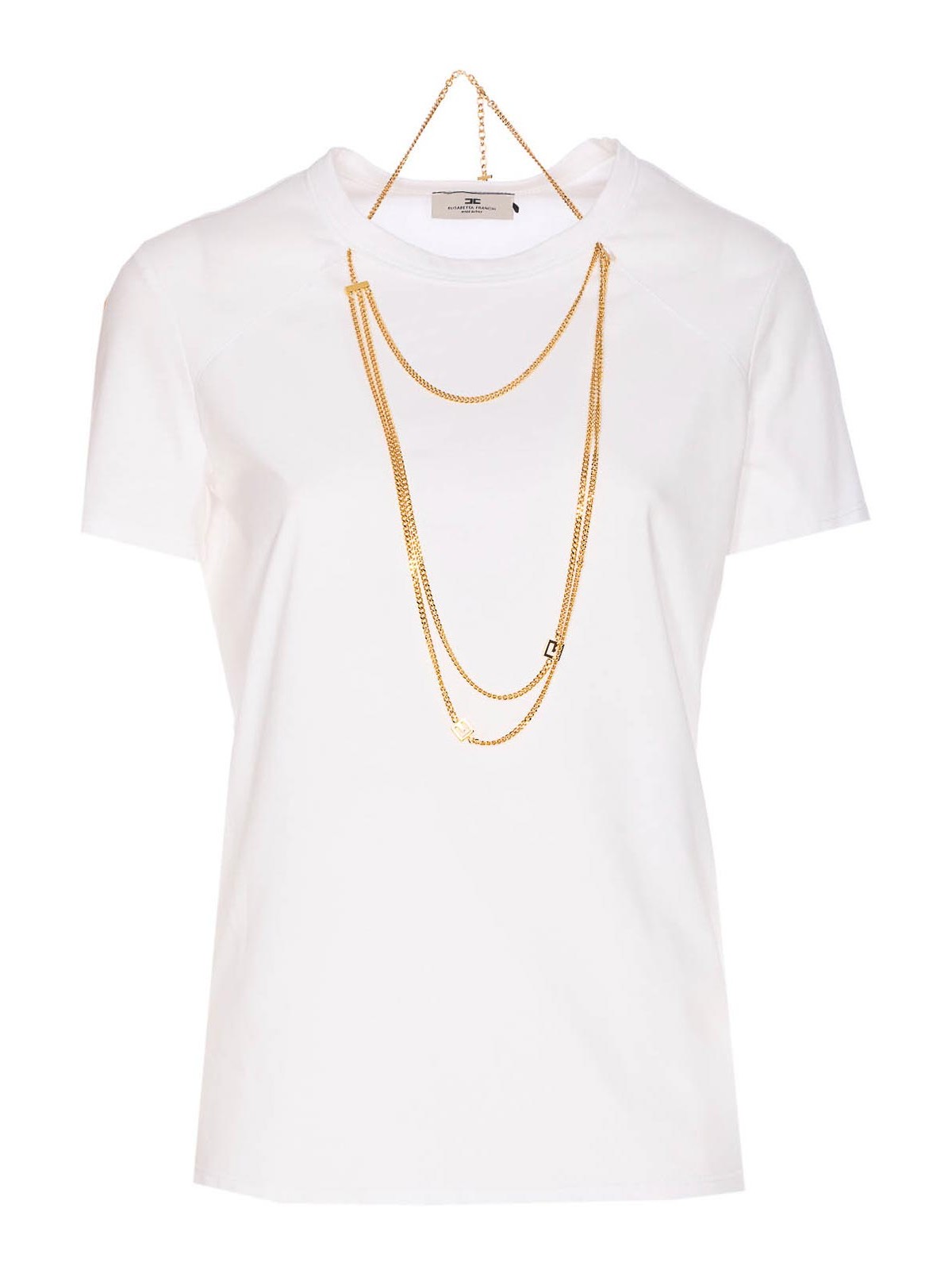 Elisabetta Franchi Logo T-shirt With Gold Chain Detail In White