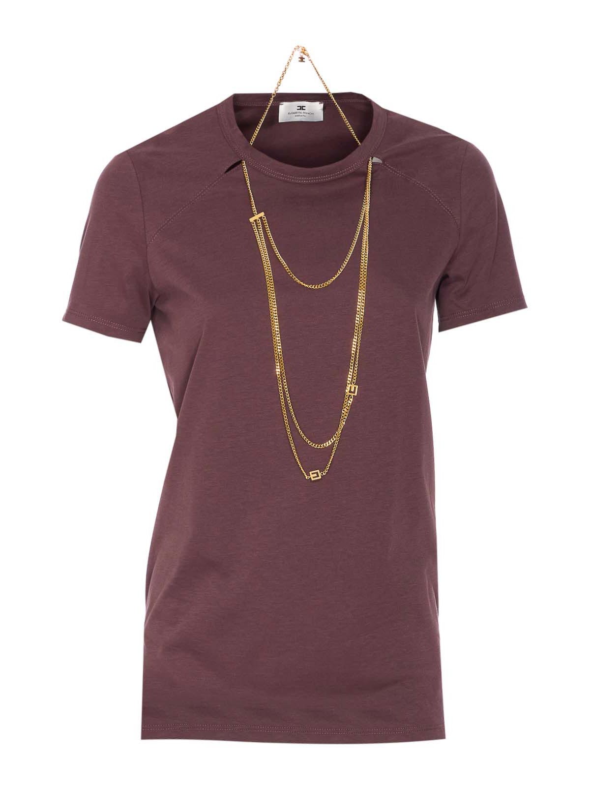 Elisabetta Franchi Crewneck Top Featuring Chain Detail And Charms In Purple