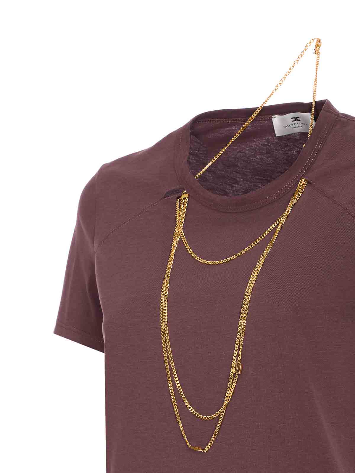 Elisabetta Franchi Crewneck Top Featuring Chain Detail And Charms In Purple