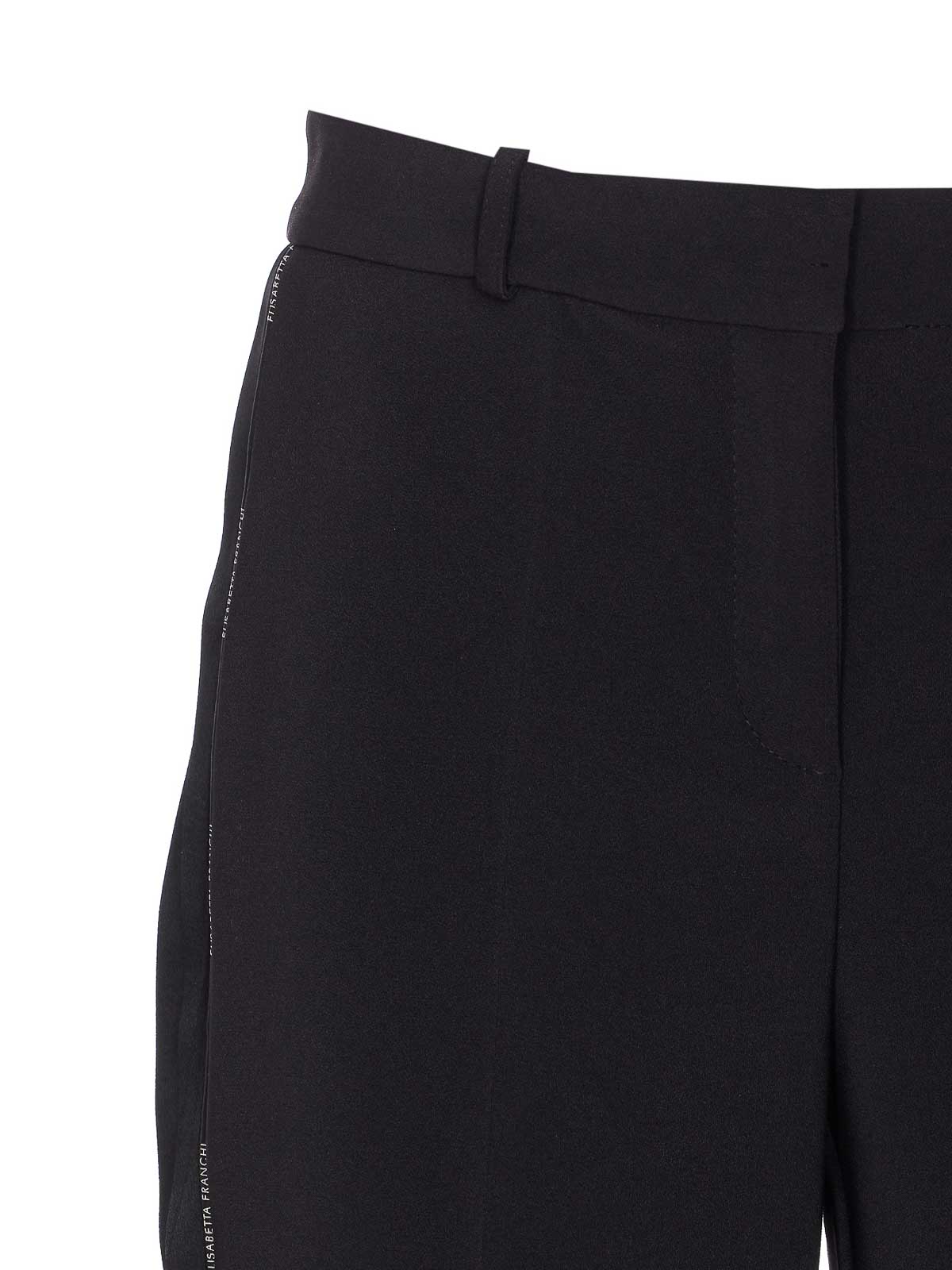 Elisabetta Franchi Light Crepe Trousers With Tuxedo Detail In Black
