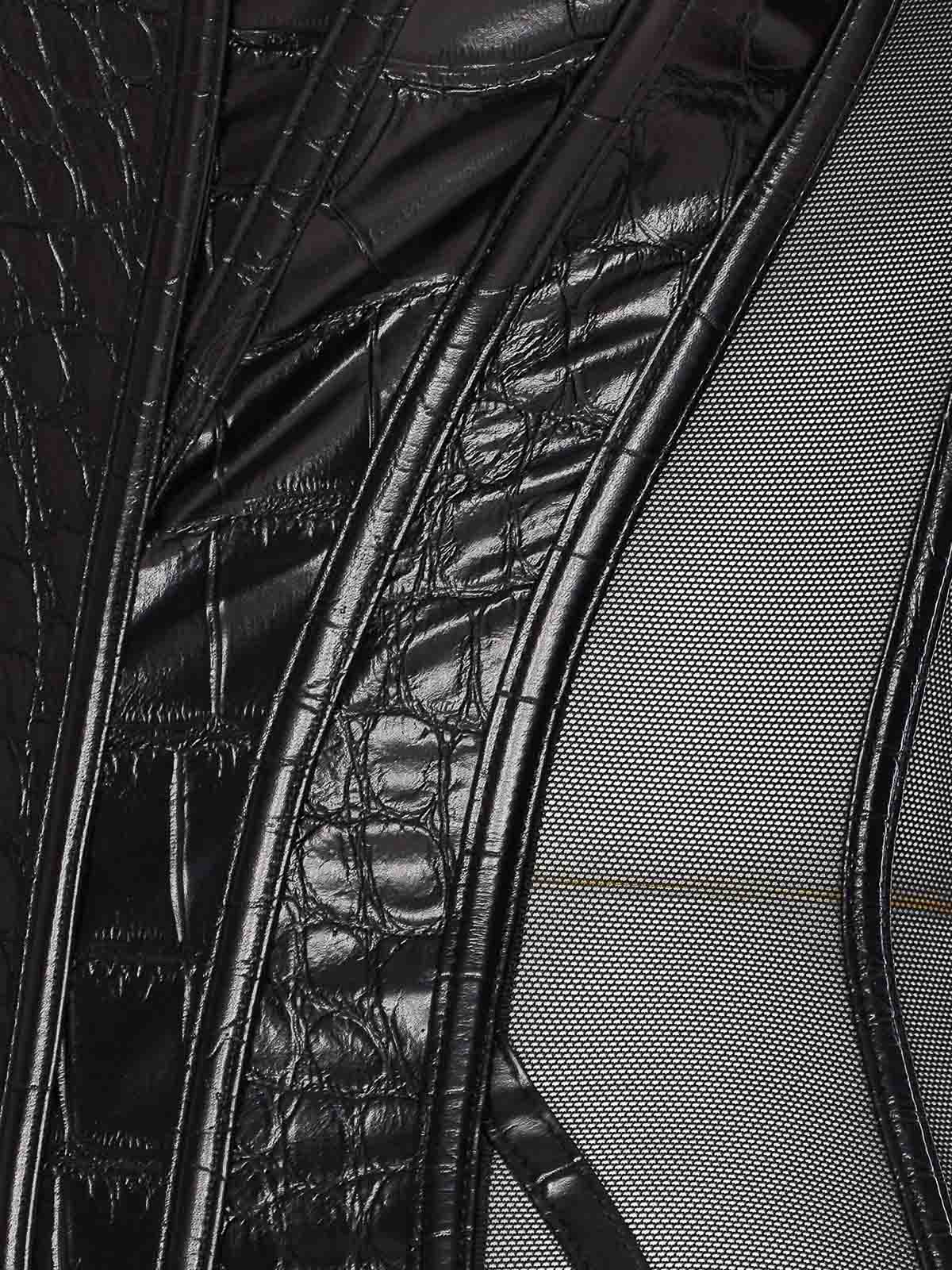 Elisabetta Franchi Bustier Top With Crocodile Texture And Sheer Panels In Black