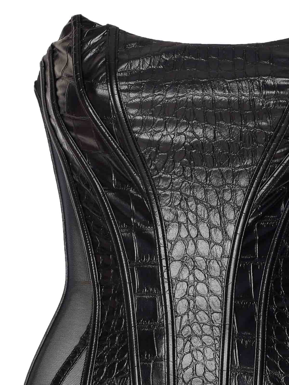 Elisabetta Franchi Bustier Top With Crocodile Texture And Sheer Panels In Black