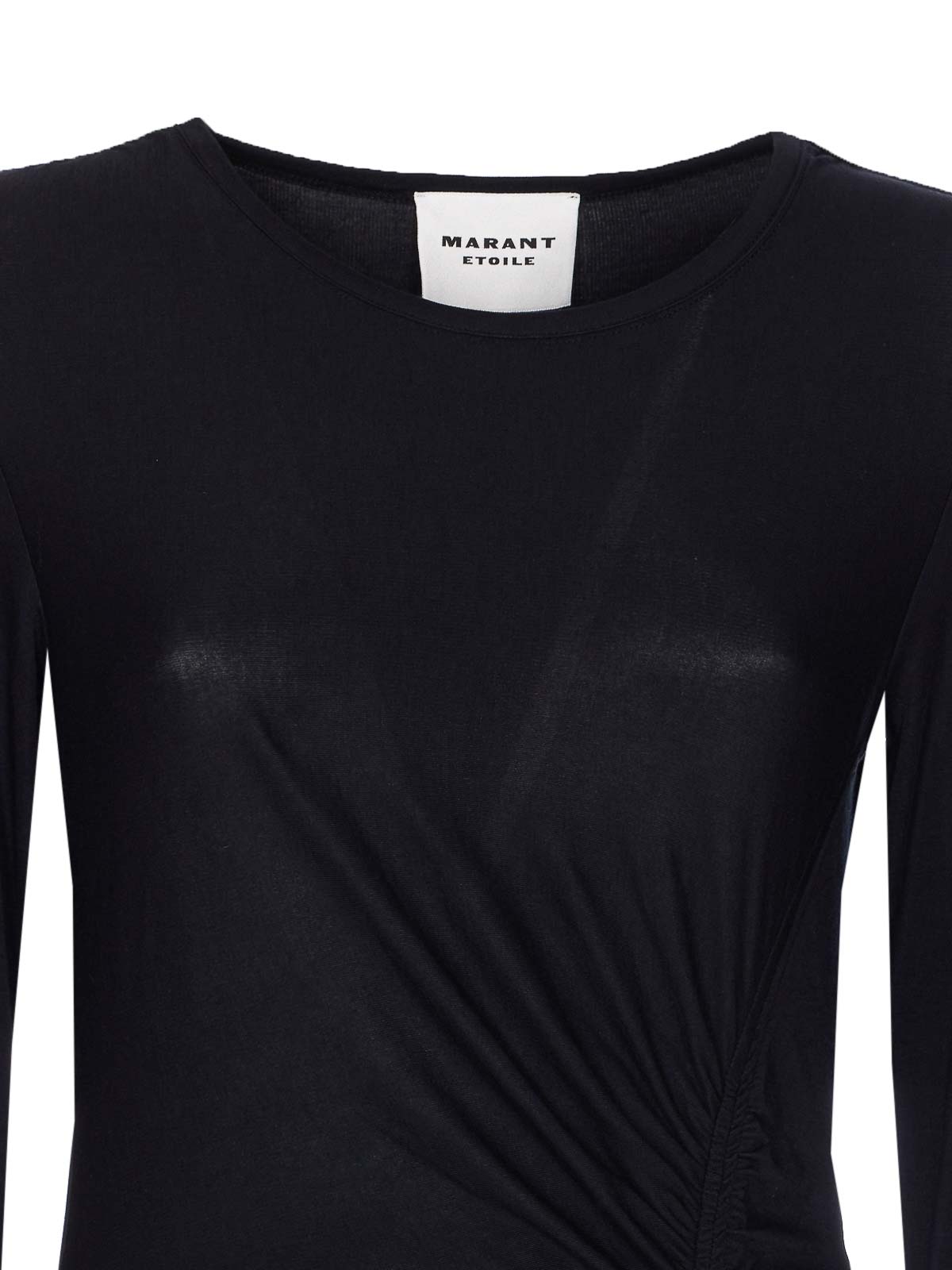 Isabel Marant Étoile Crewneck Long Sleeve Midi Dress With Ruched Detailing In Black