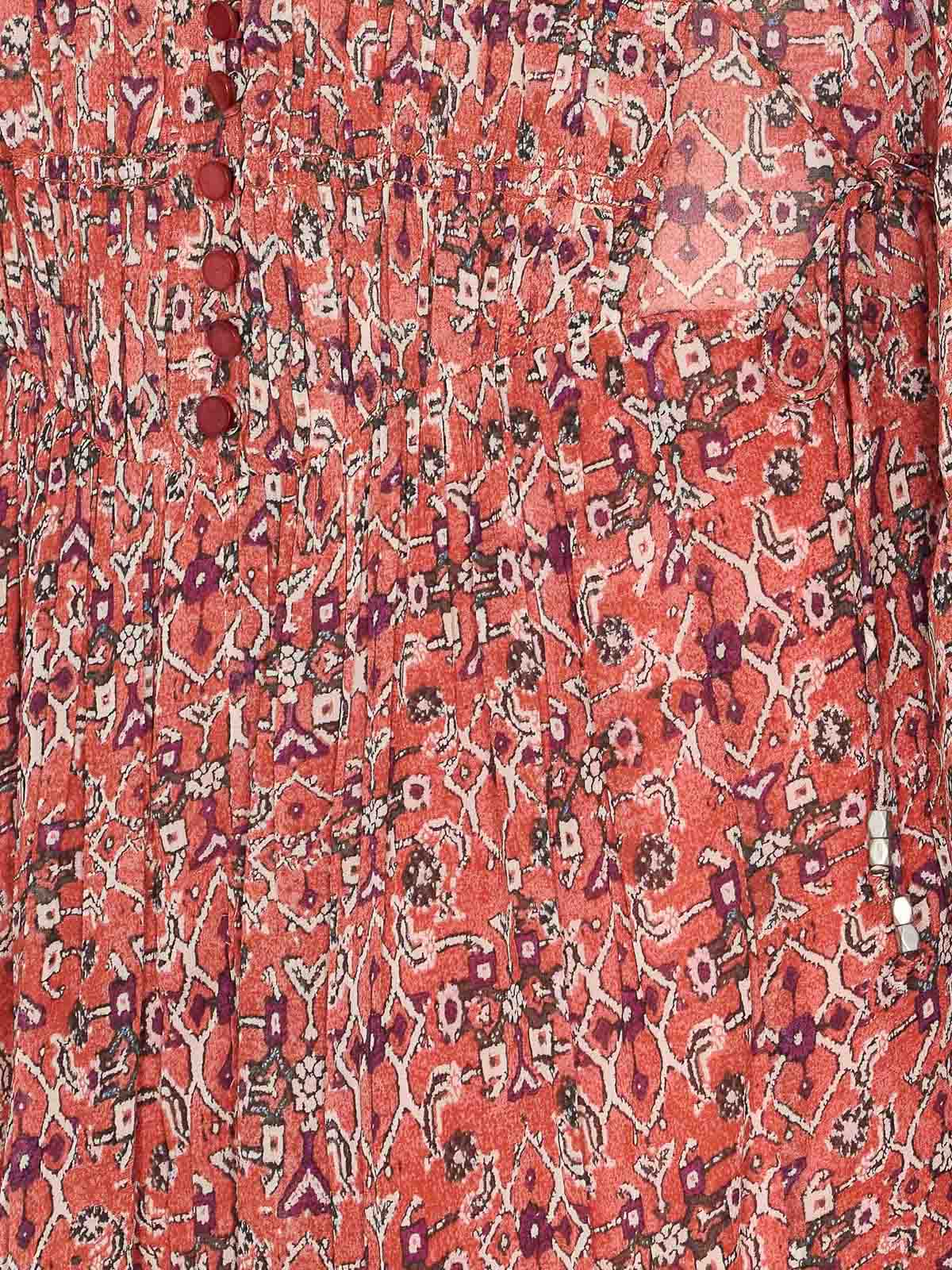 Isabel Marant Étoile Printed Button Detail Drawstring Flounced Lightweight V-neck Dress In Pink
