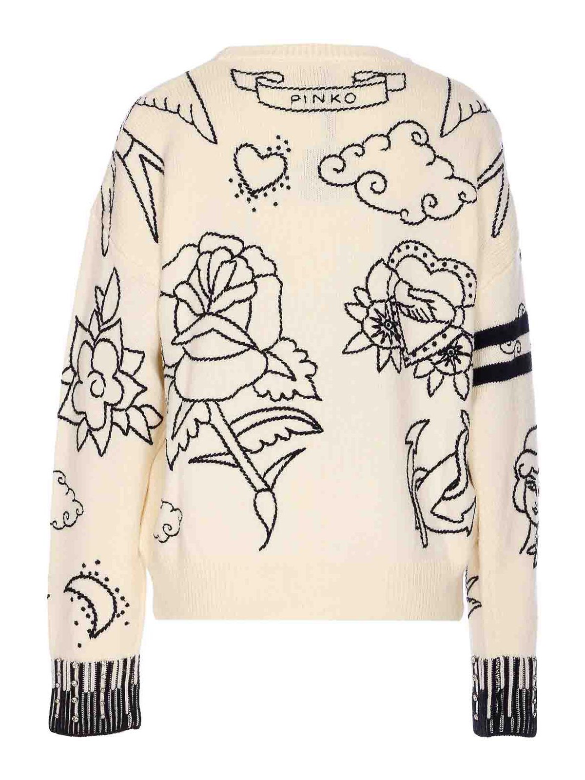 Pinko Patterned Crew-neck Sweater In White
