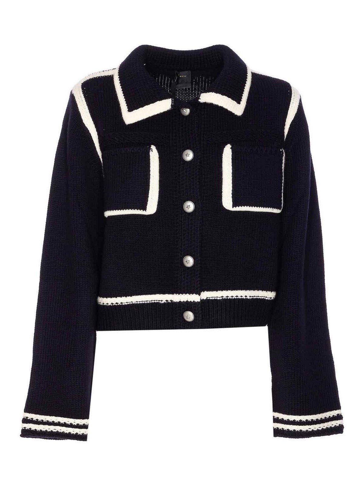 Pinko Sulcis Wool Collared Cardigan Sweater In Black