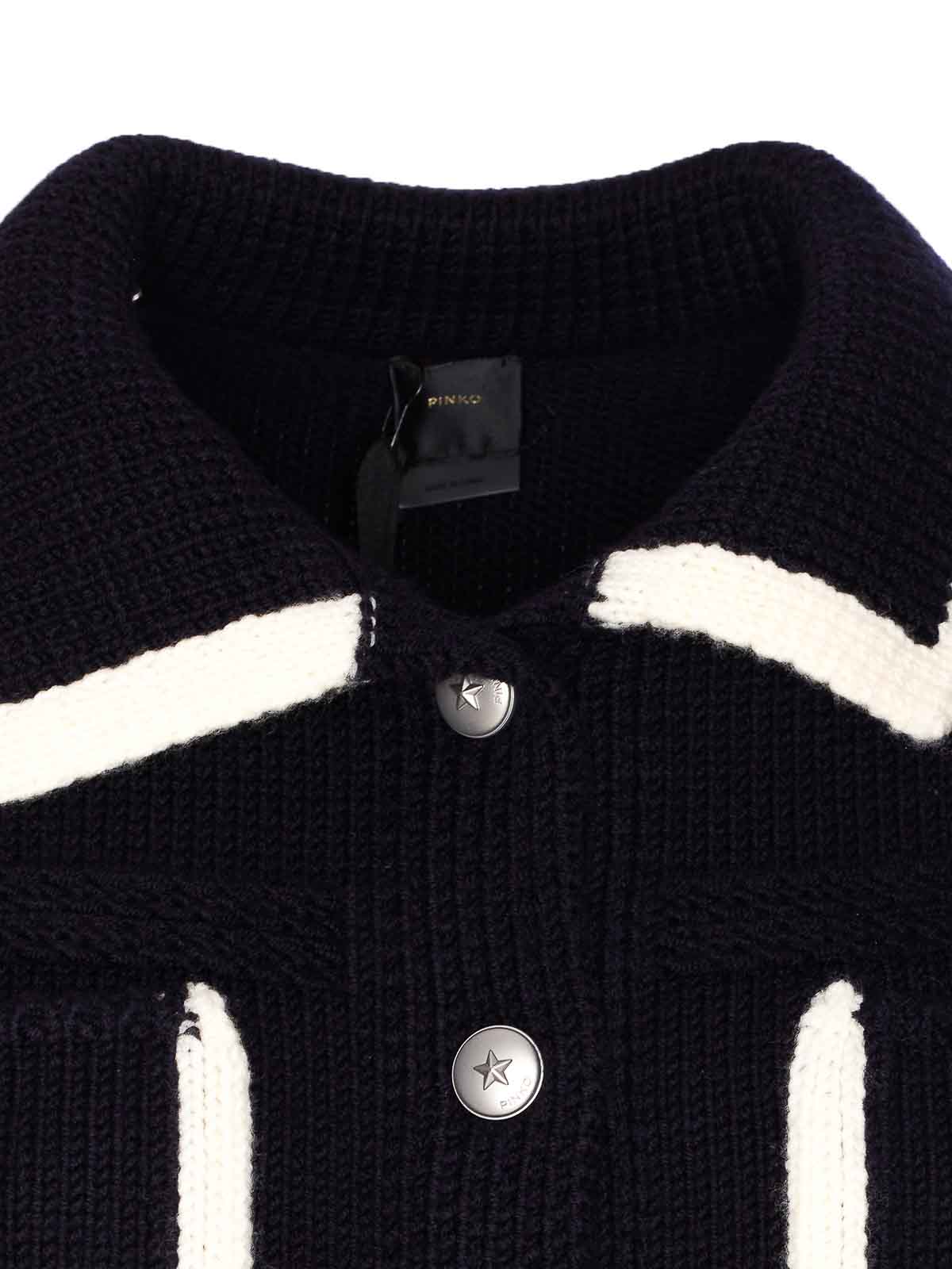 Pinko Sulcis Wool Collared Cardigan Sweater In Black