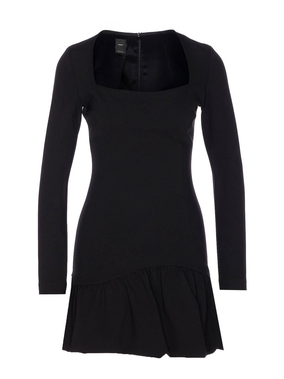 Pinko Flounced Square Neck Long Sleeve Dress In Black