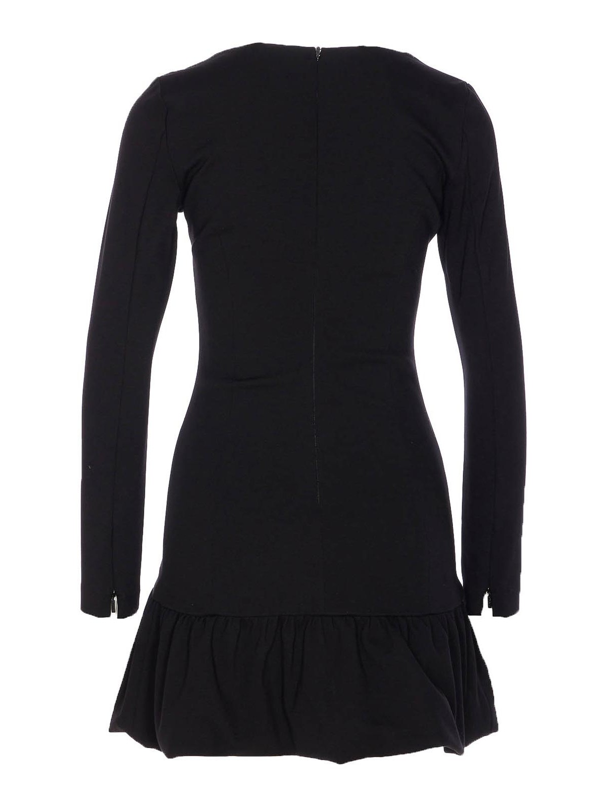 Pinko Flounced Square Neck Long Sleeve Dress In Black