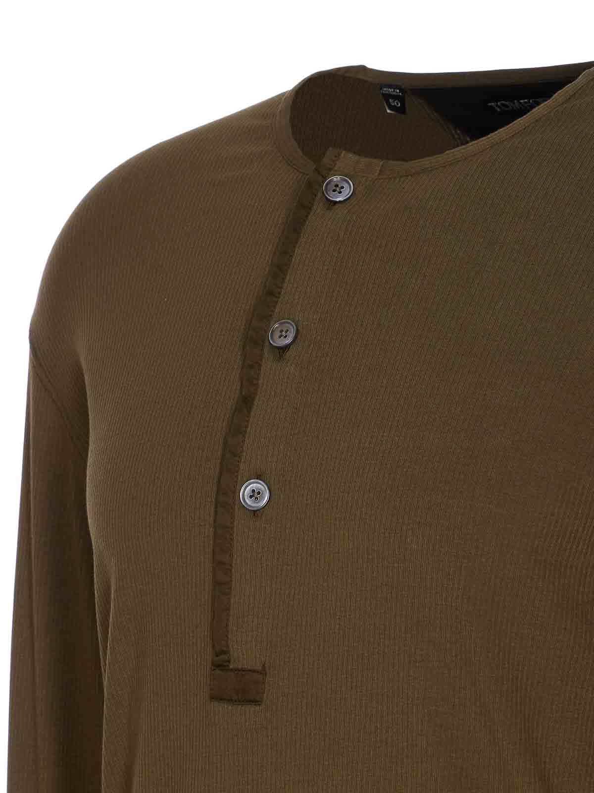 Tom Ford Ribbed Henley T-shirt In Brown