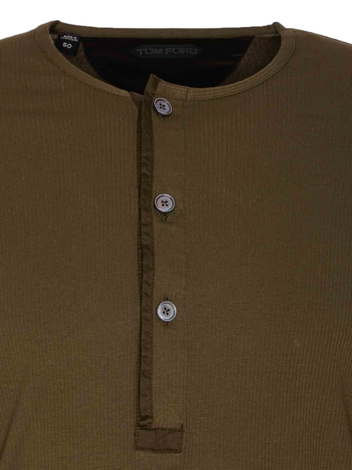 Tom Ford Ribbed Henley T-shirt In Brown