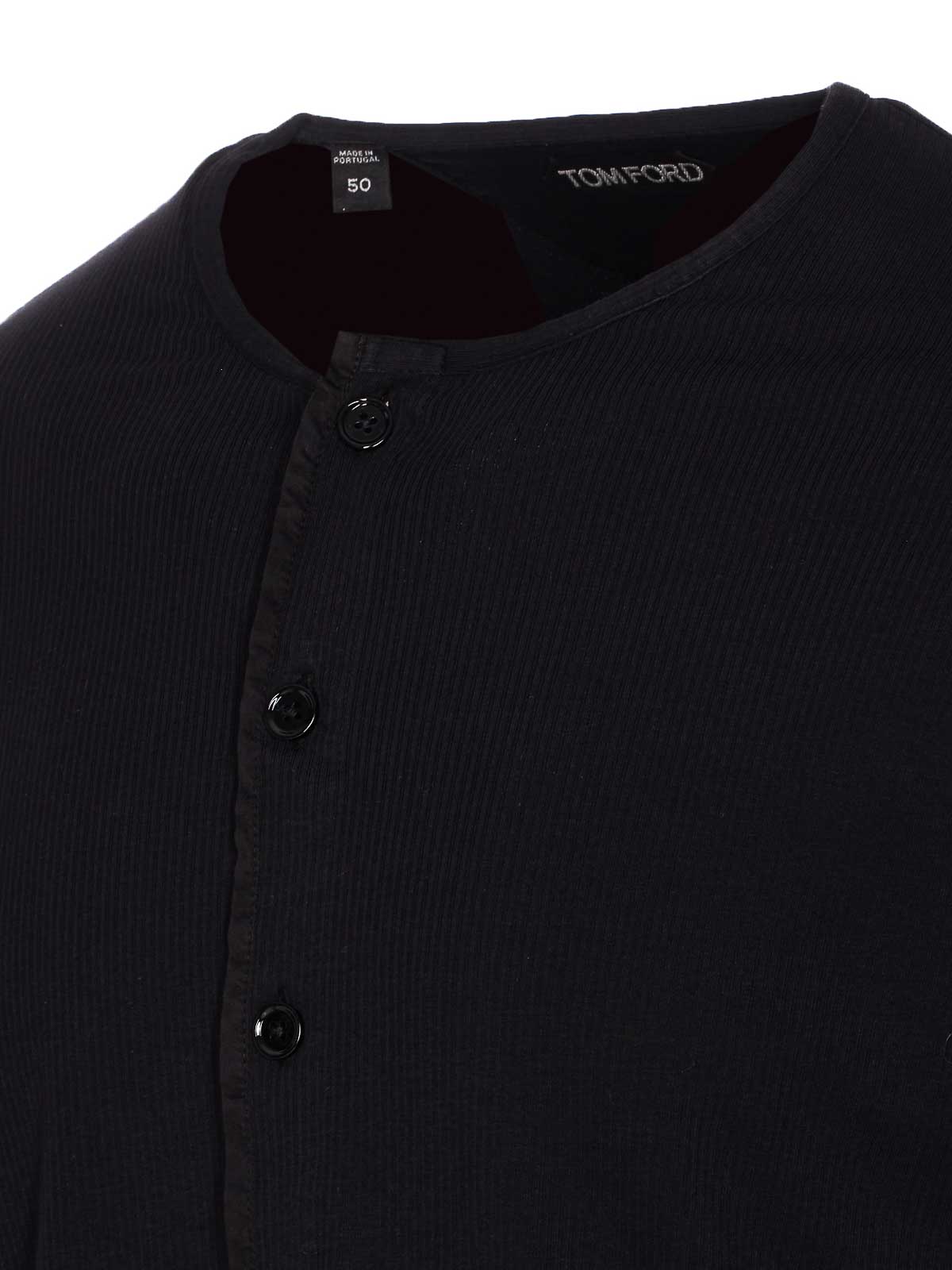 Tom Ford Long-sleeved Henley Top With Buttoned Placket And Fitted Silhouette In Black