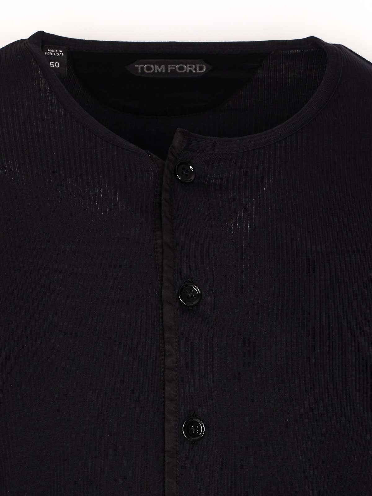 Tom Ford Long-sleeved Henley Top With Buttoned Placket And Fitted Silhouette In Black