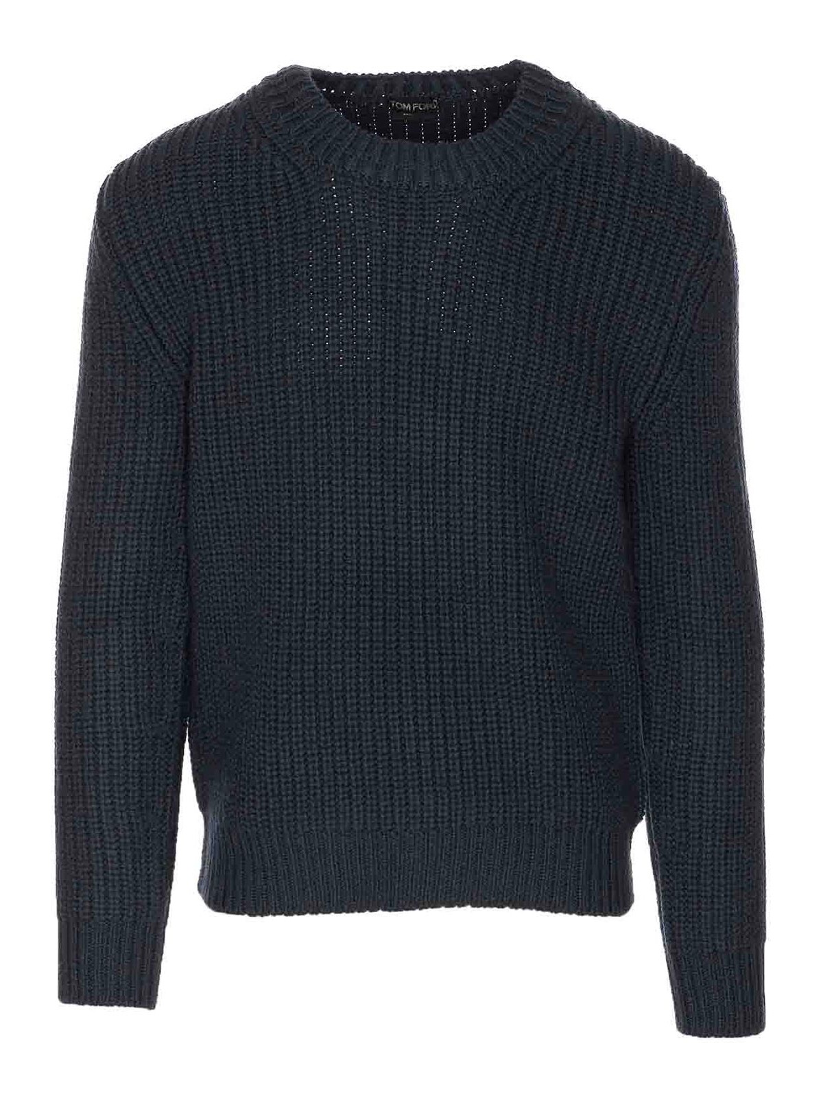 Tom Ford Mens Light Grey Crewneck Knitted Wool Cashmere Blend Jumper In Blue