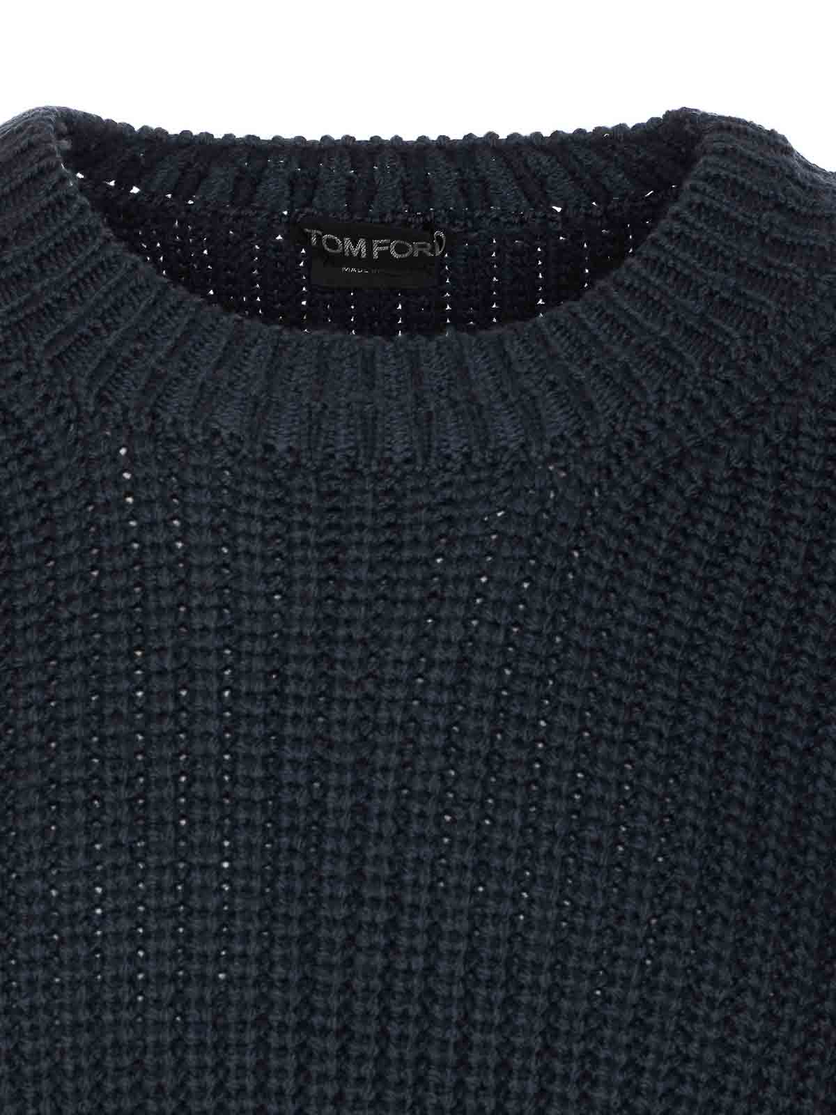Tom Ford Mens Light Grey Crewneck Knitted Wool Cashmere Blend Jumper In Blue