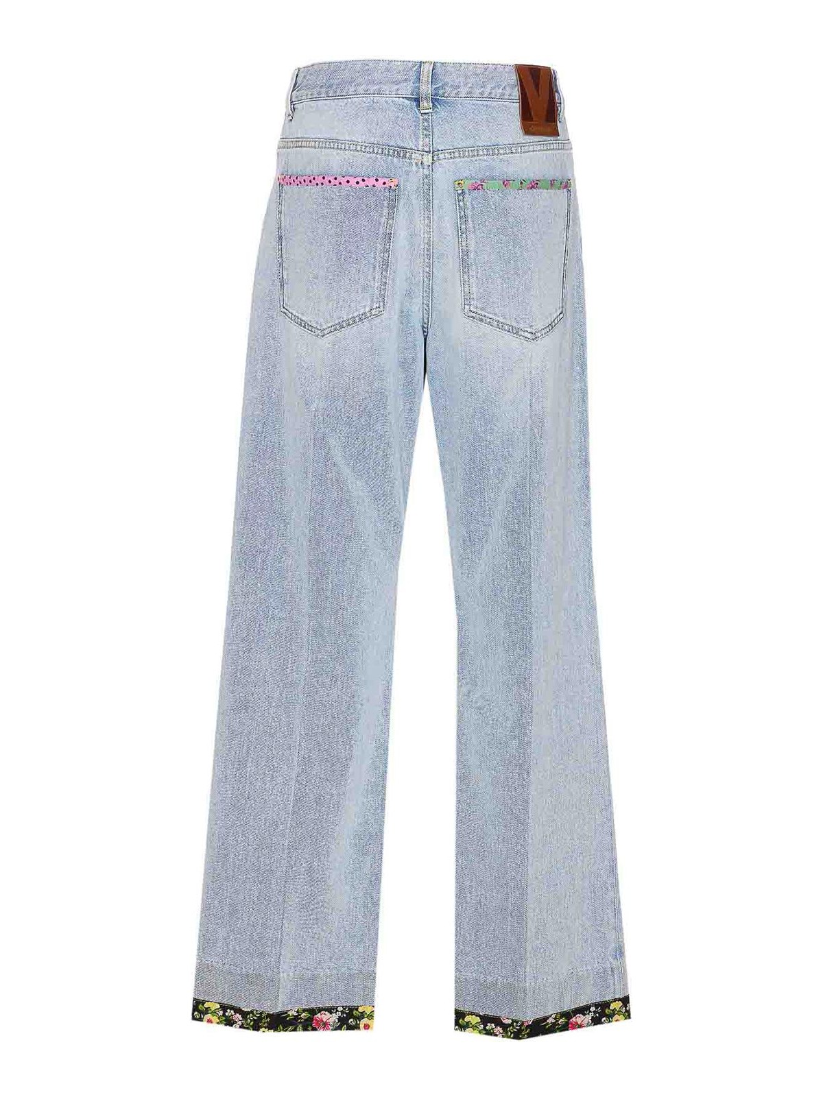 Valentino Garavani Contrast Border Straight Leg Jeans In Blue