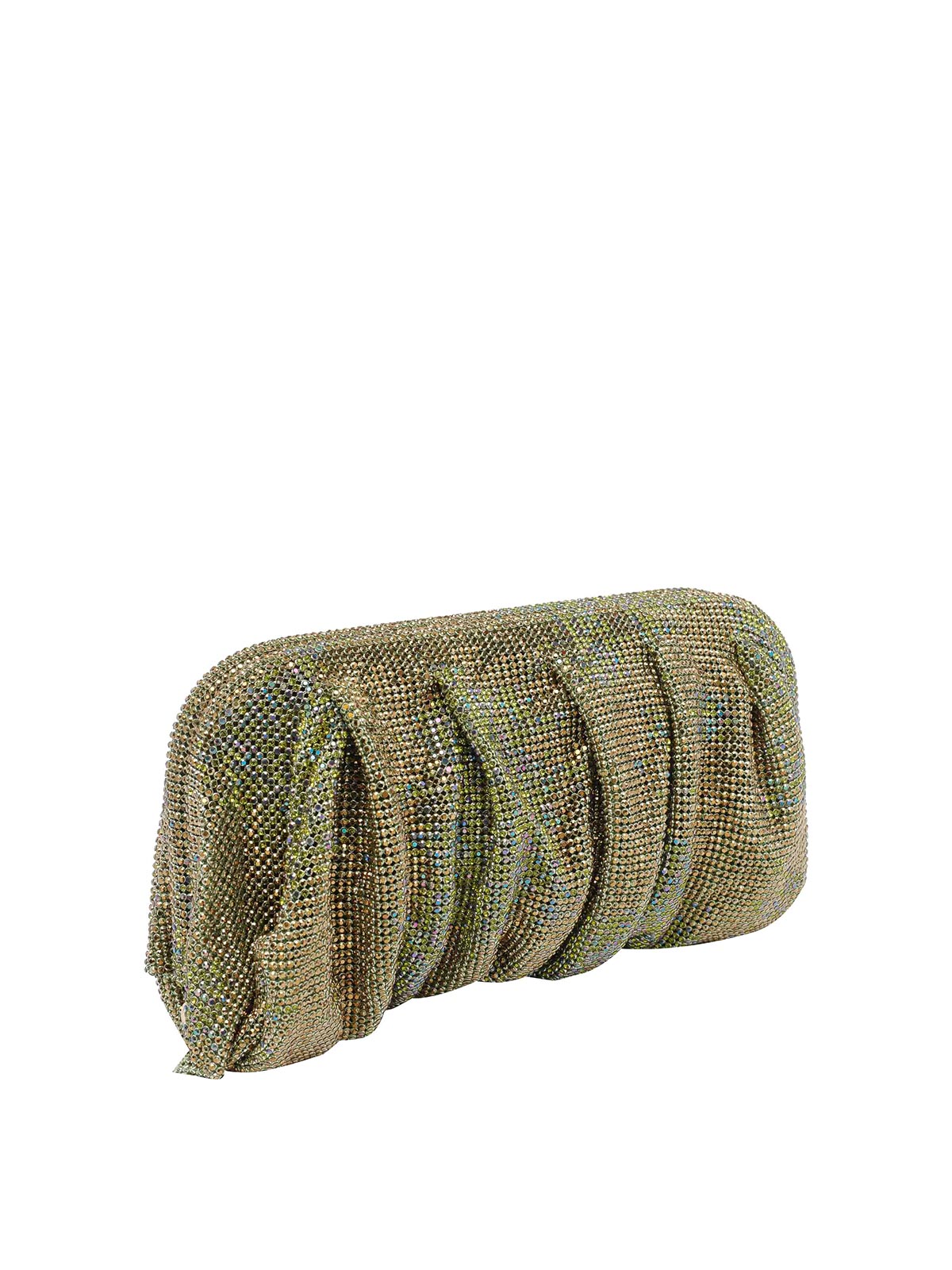 Benedetta Bruzziches Ruched Clutch Rectangular Rhinestone Embellishments In Green