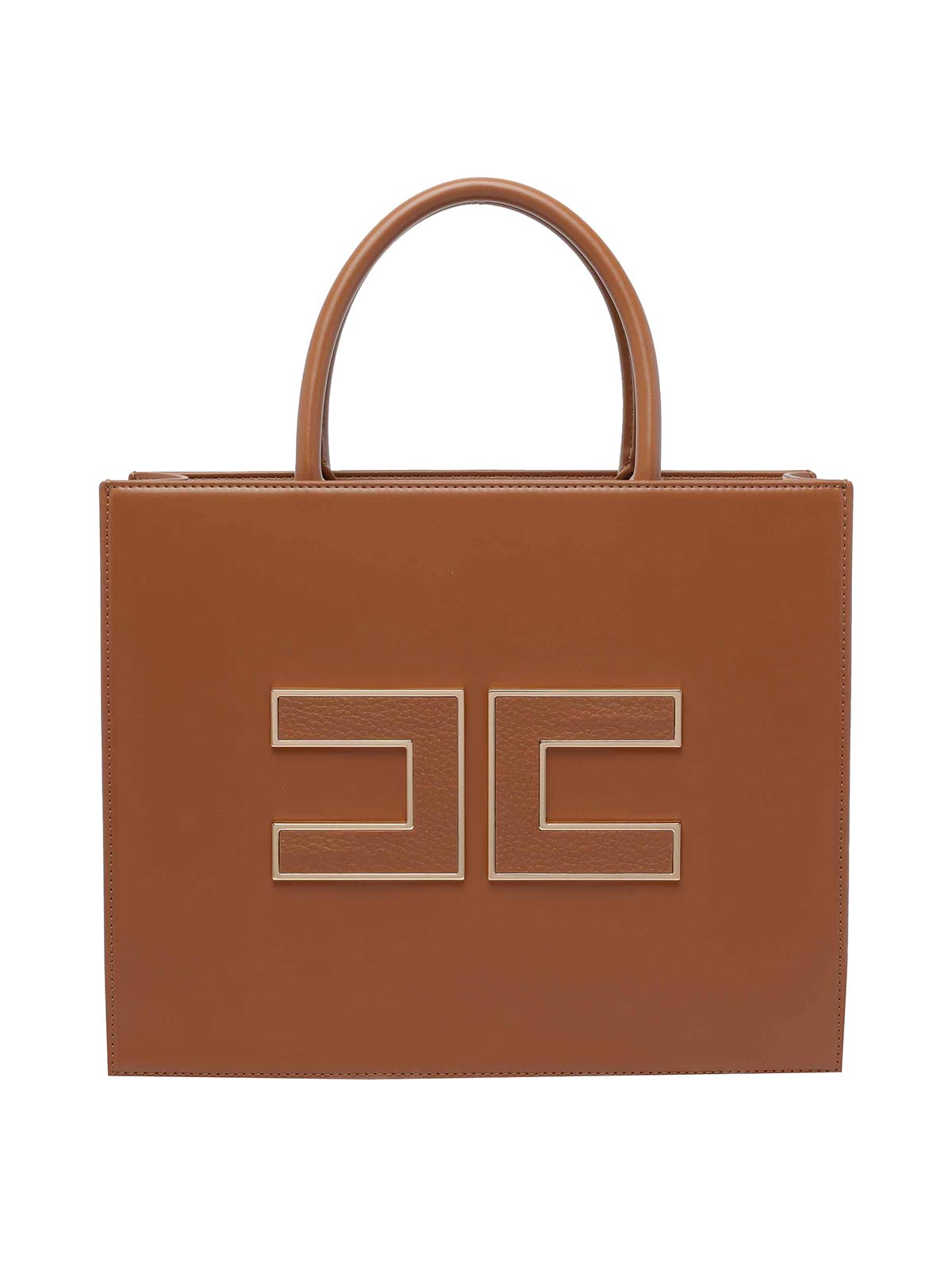 Elisabetta Franchi Logo Tote Bag In Brown